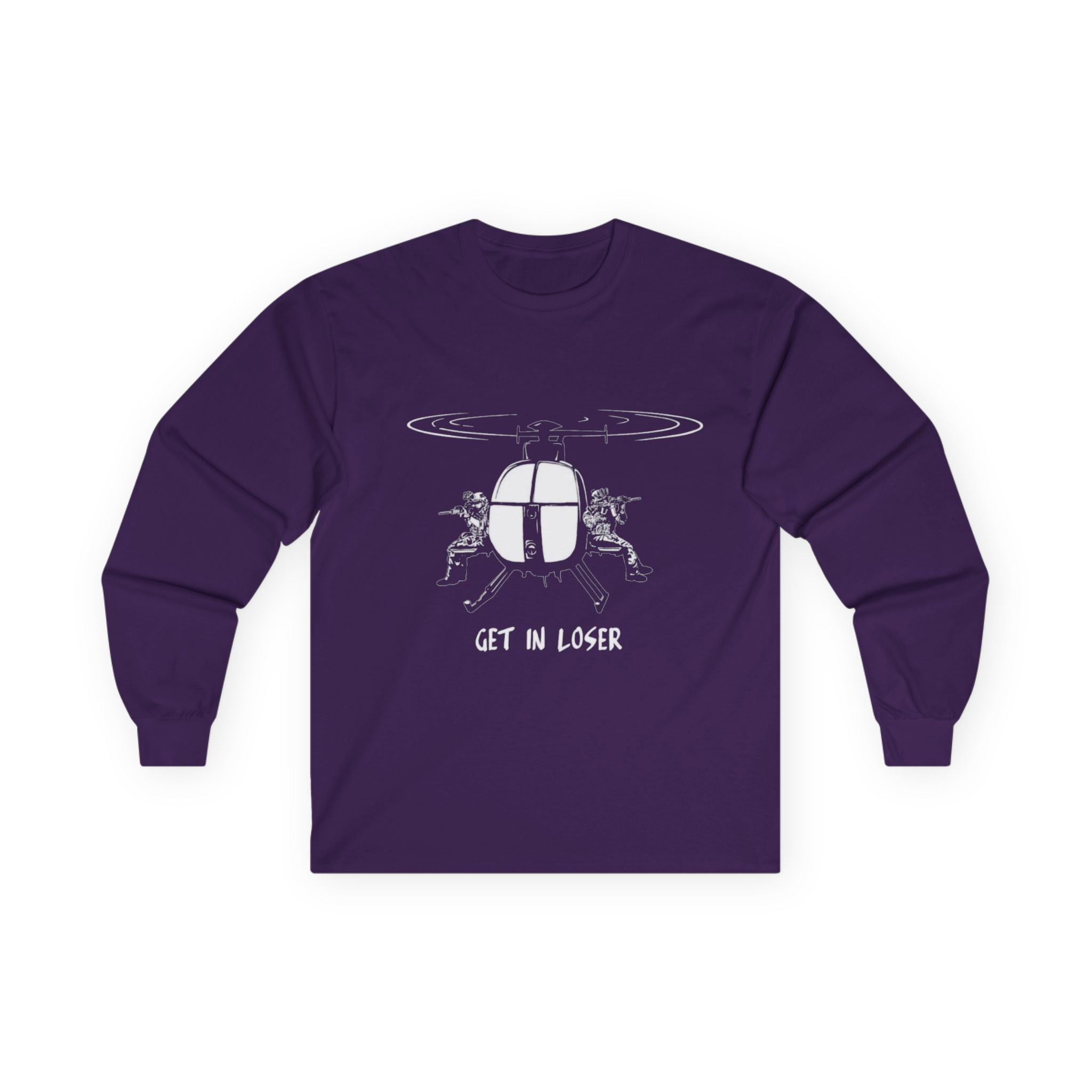 Get in Loser Long Sleeve Tee, Casual Graphic Tee for Friends, Perfect Gift for Birthdays, Gaming Sessions, and Funny Occasions