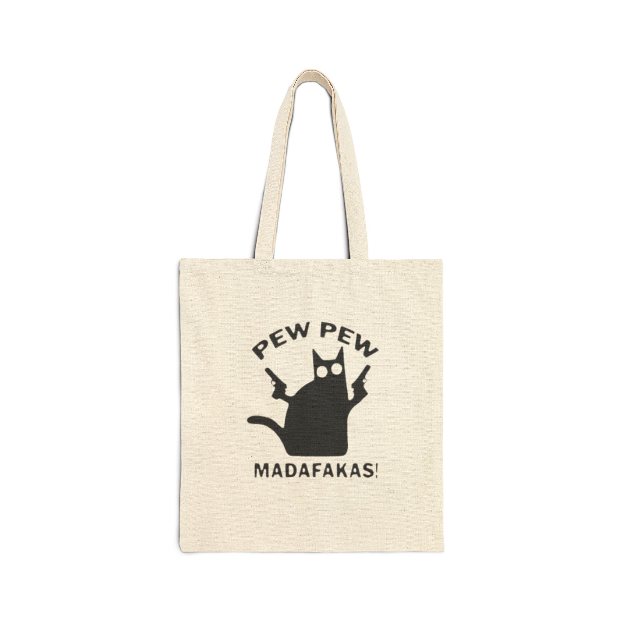 Playful Cat Tote Bag - Pew Pew Mads! | Funny Gift for Cat Lovers, Reusable Shopping Bag, Eco-Friendly, Quirky Tote