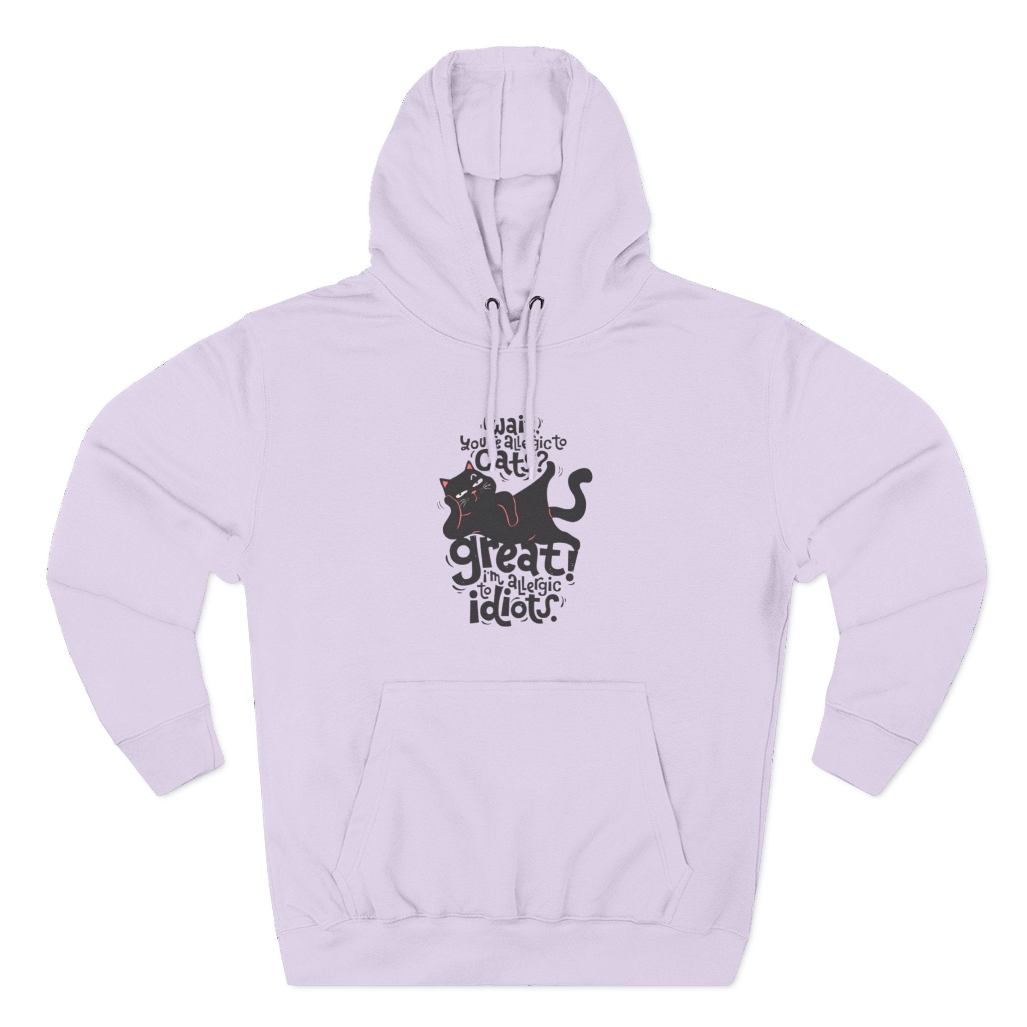 Funny Three-Panel Fleece Hoodie for Cat Lovers, Sarcastic Allergic to Idiots Design, Cat Mom Gift, Hooded Sweatshirt, Animal Lover Apparel