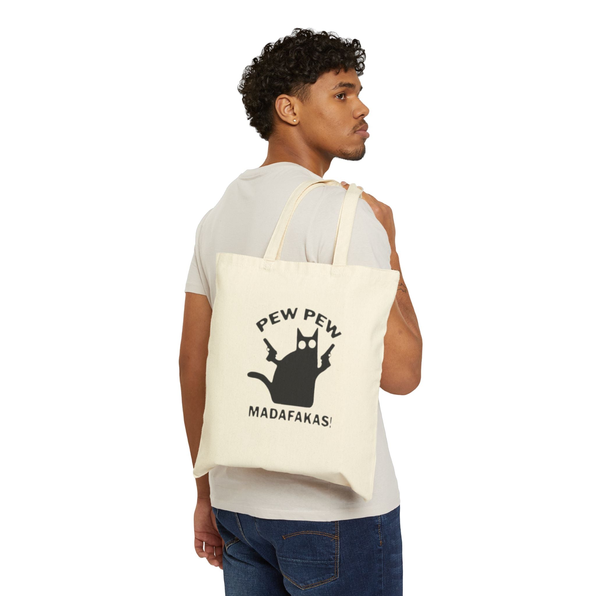Playful Cat Tote Bag - Pew Pew Mads! | Funny Gift for Cat Lovers, Reusable Shopping Bag, Eco-Friendly, Quirky Tote
